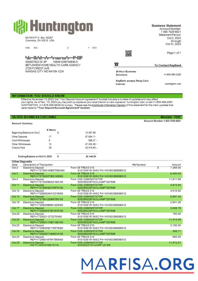 Blank Huntington Bancshares corporate bank statement Word and PDF template